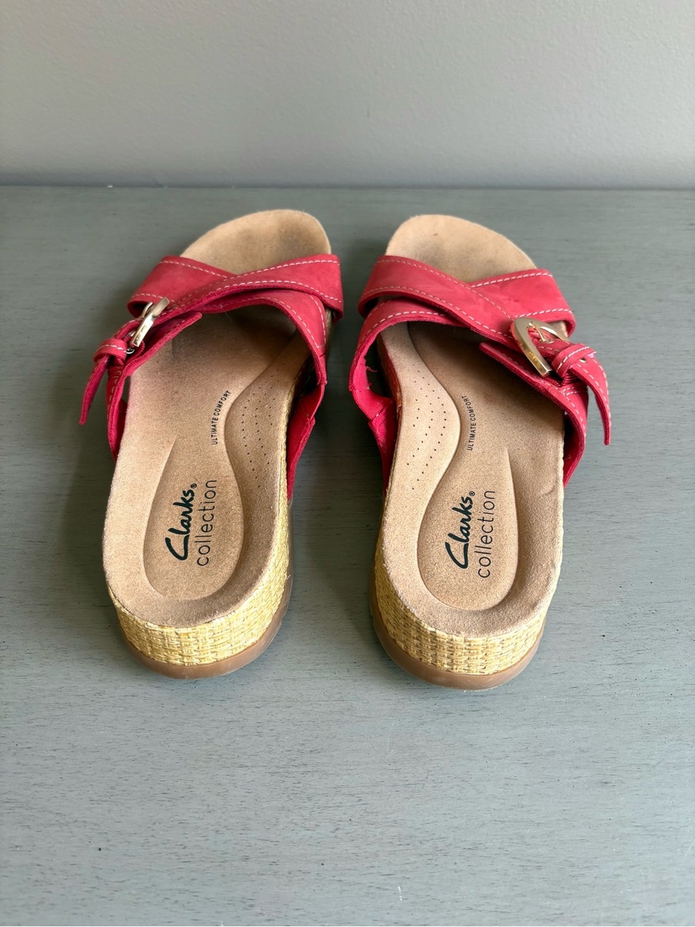 Clarks Collection Reileigh May Nubuck Red Crisscross Slide Buckle Sandal Sz 7.5 - Picture 6 of 12
